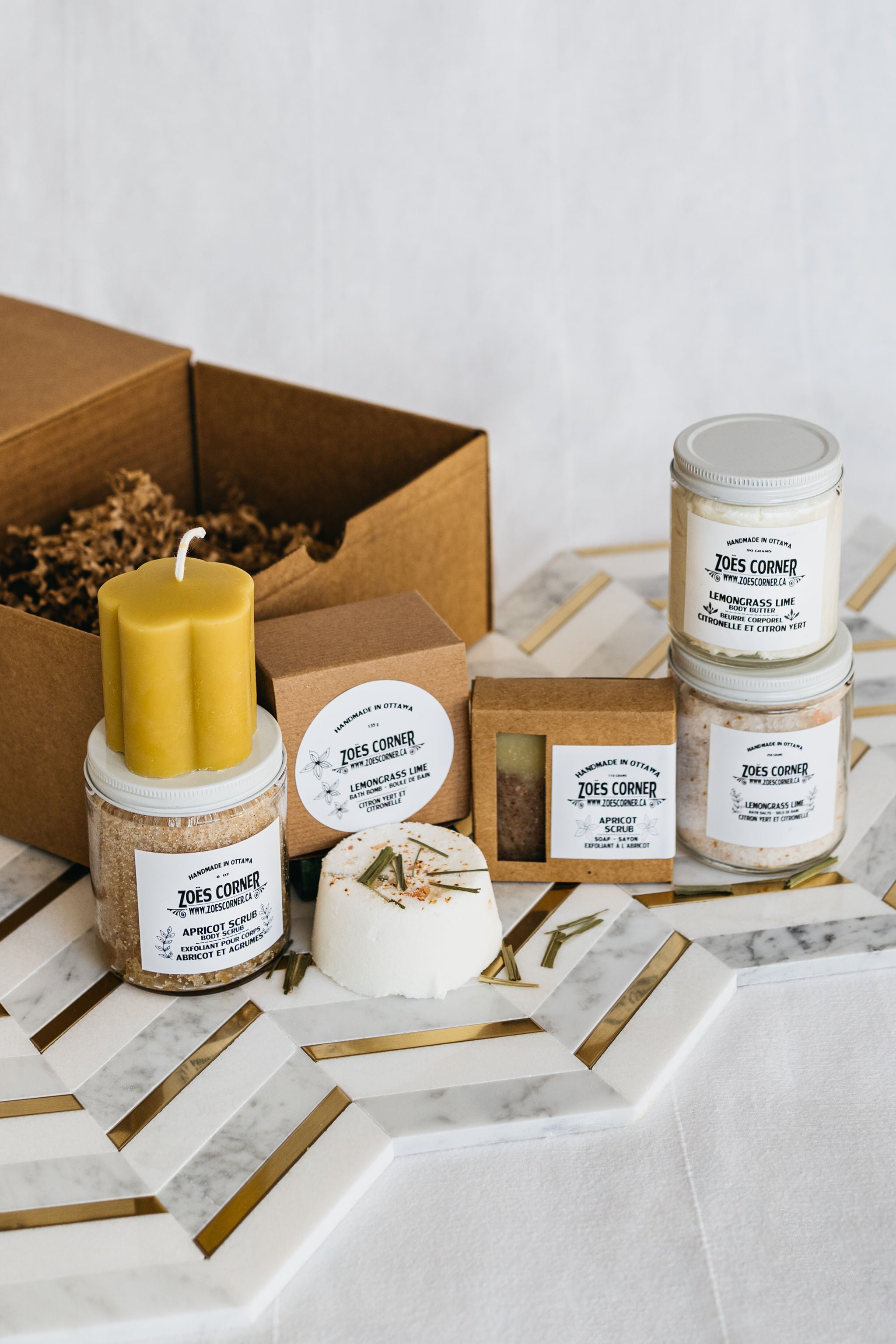 Apricot and Lemongrass Gift Set - bath bomb, beeswax candle, soap