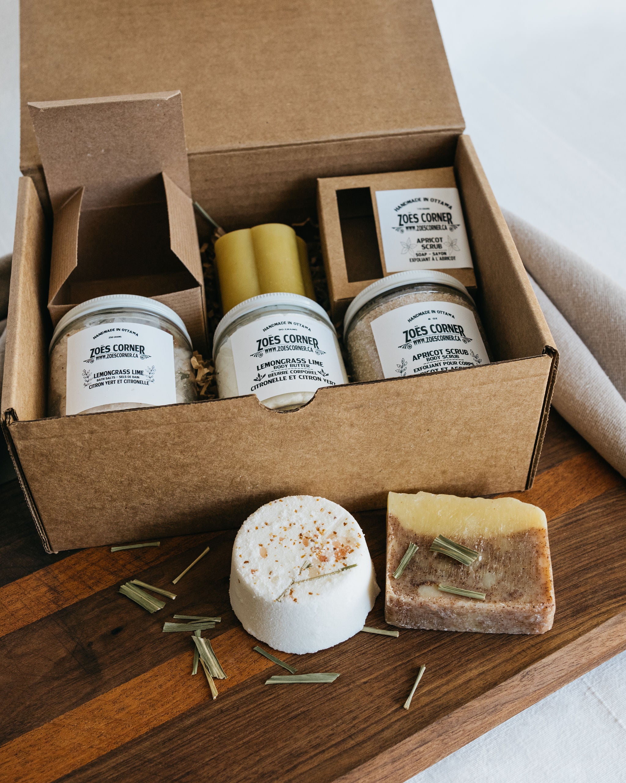 Apricot and Lemongrass Gift Set - bath bomb, beeswax candle, soap
