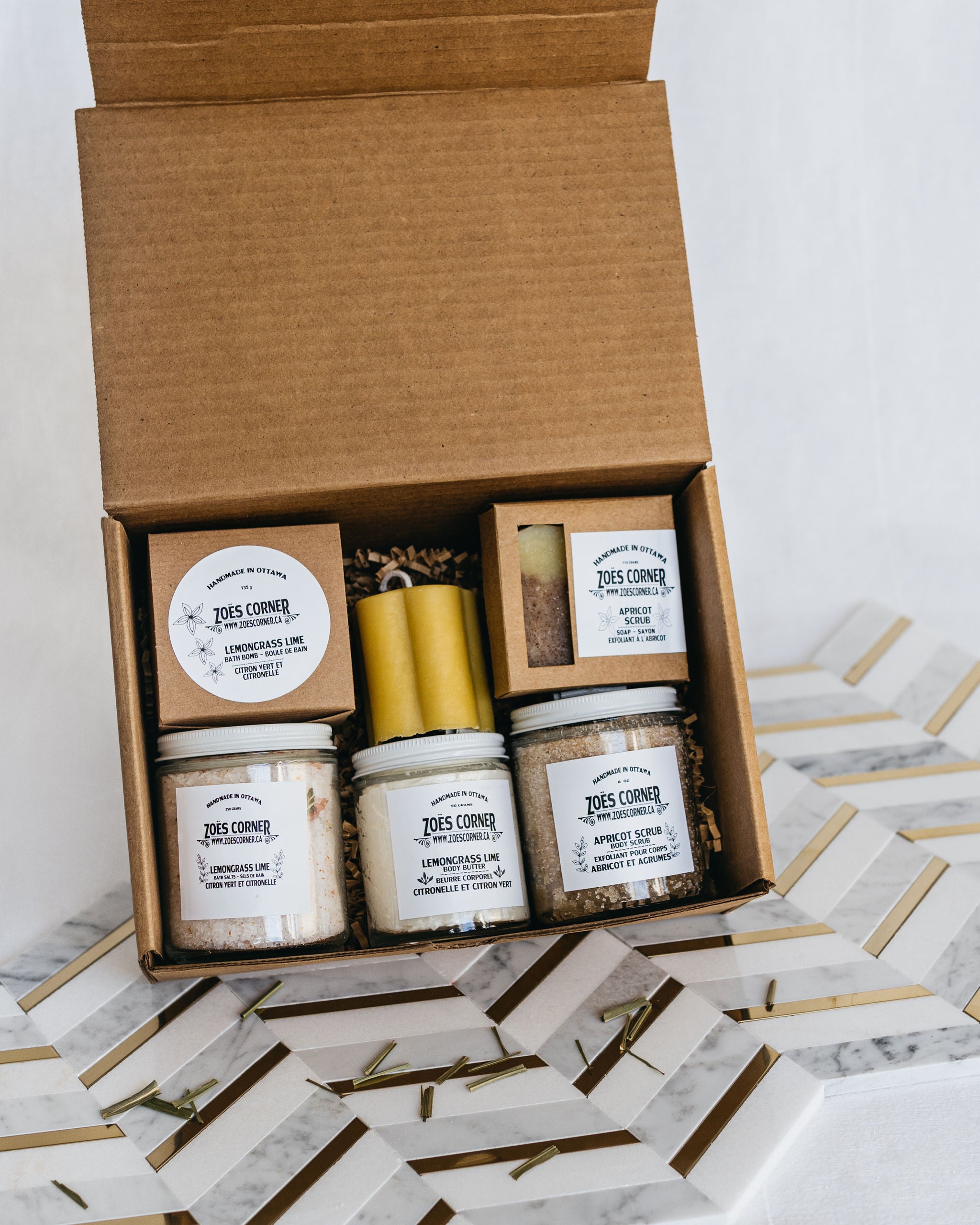 Apricot and Lemongrass Gift Set - bath bomb, beeswax candle, soap