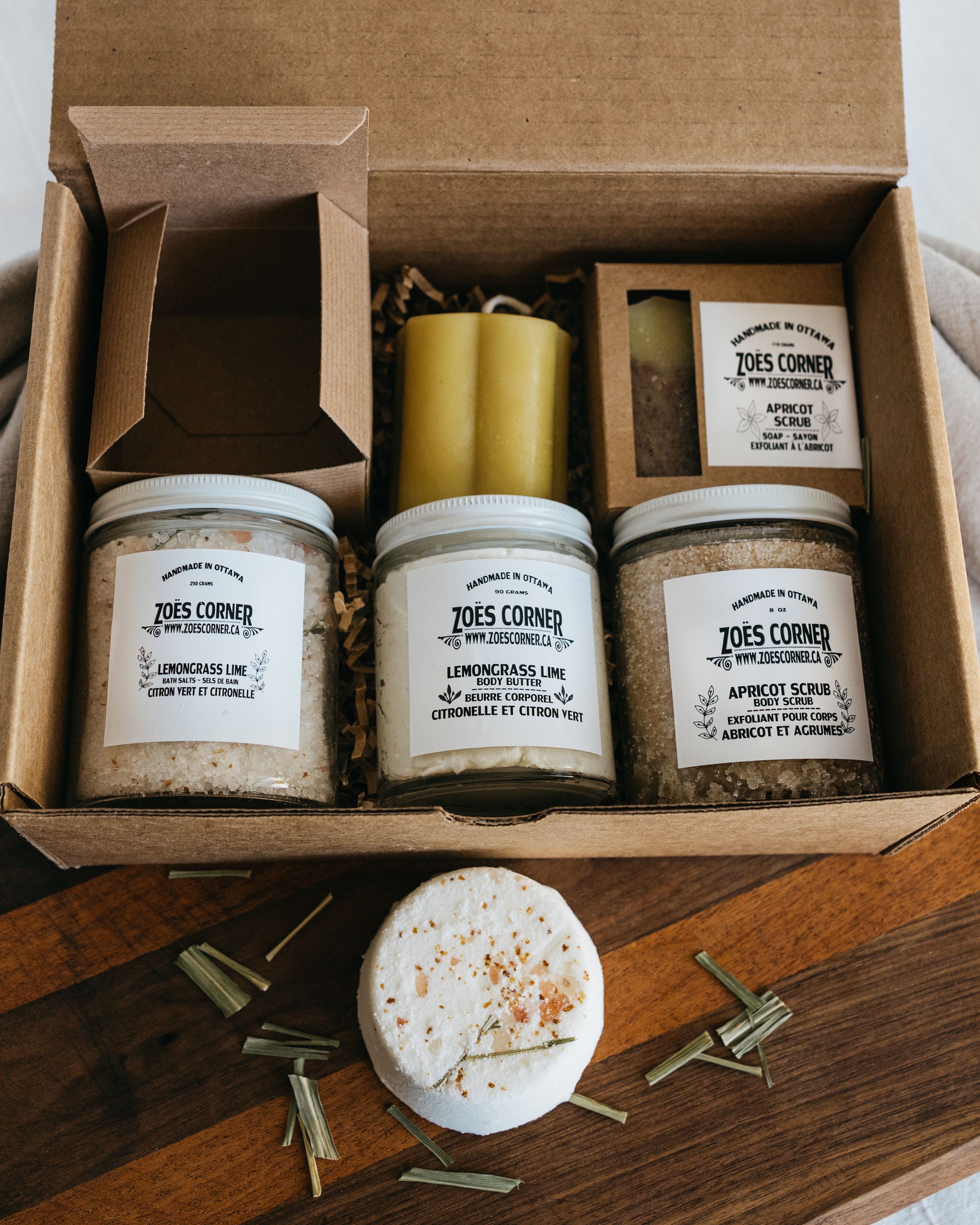 Apricot and Lemongrass Gift Set - bath bomb, beeswax candle, soap